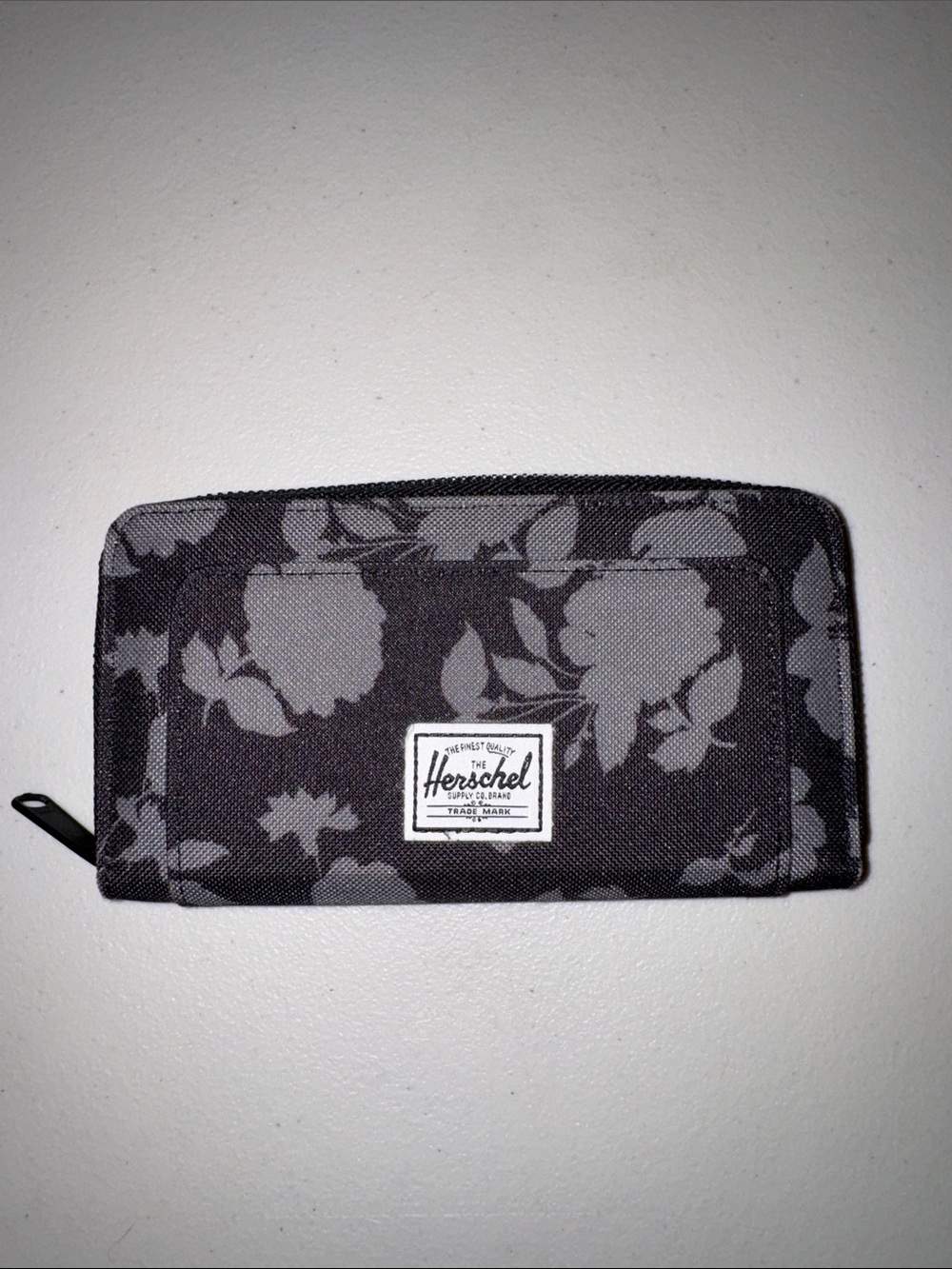 Herschel Black & Gray Floral Zip Card and Key Holder
